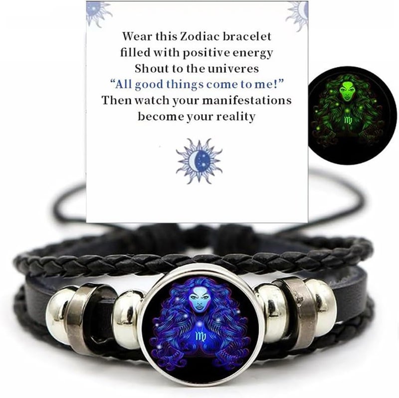VBWEOI Store Gleym Bracelet, Zodiac Signs Spirit Bracelet, Multilayer Adjustable 12 Constellation Zodiac PU Leather Bracelet, Gleym Manifestation Bracelet Jewelry Gifts for Women and Man - Image 1